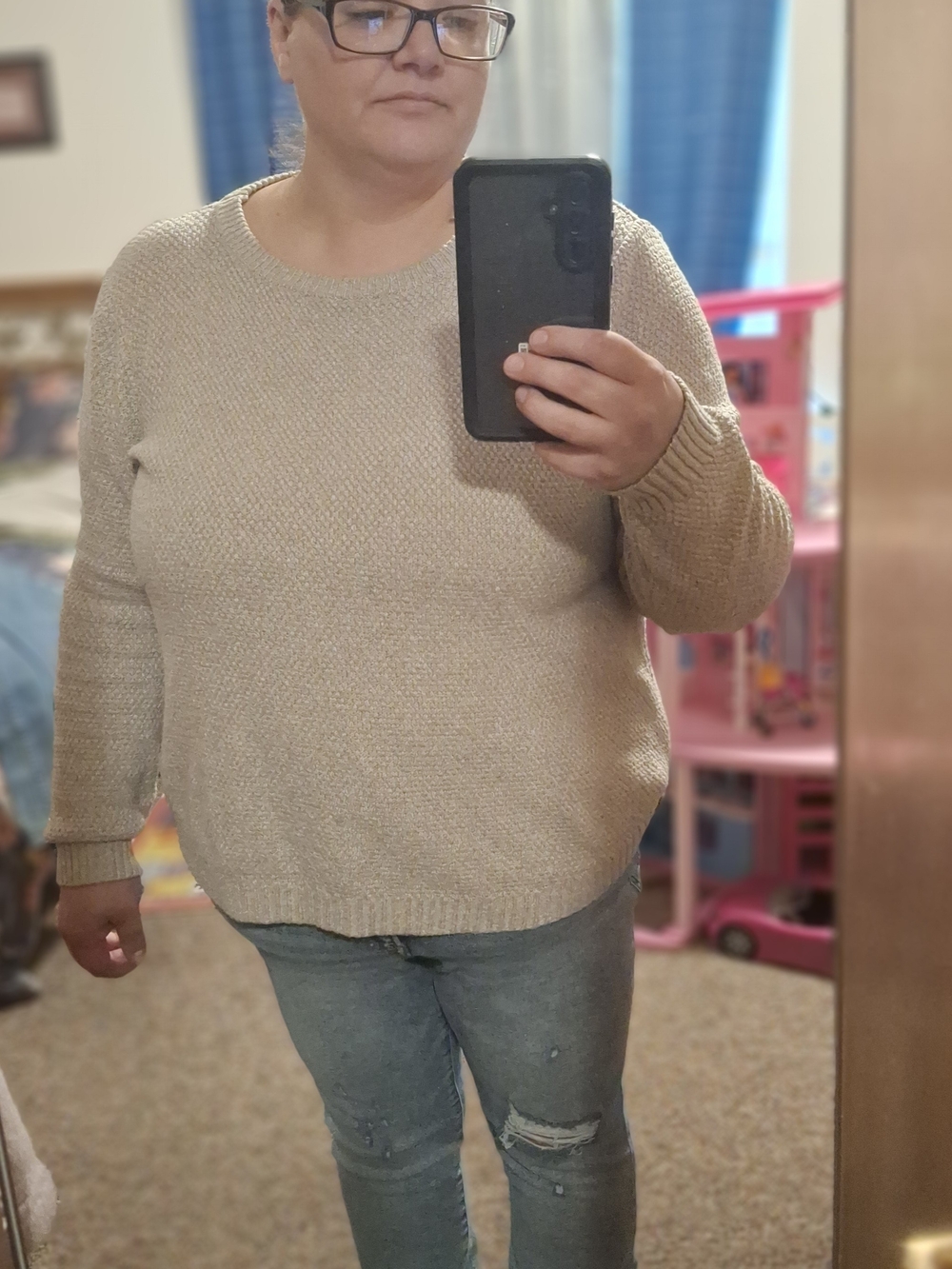 Pink Clover Beige Crewneck Knit Sweater